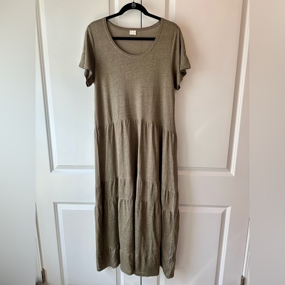 Poetry Women's Tiered 100% Linen Max Dress Green (Size 6)